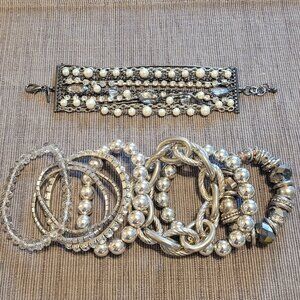 NY&CO Silver Beaded Chain Pearl Rhinestone Bracelet Variety Pack of 9